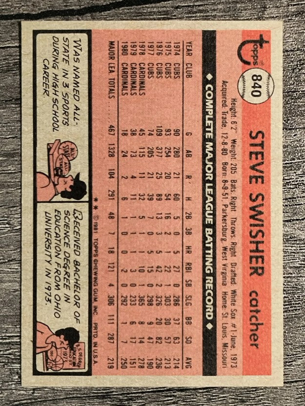 1981 Topps Traded #840 Steve Swisher