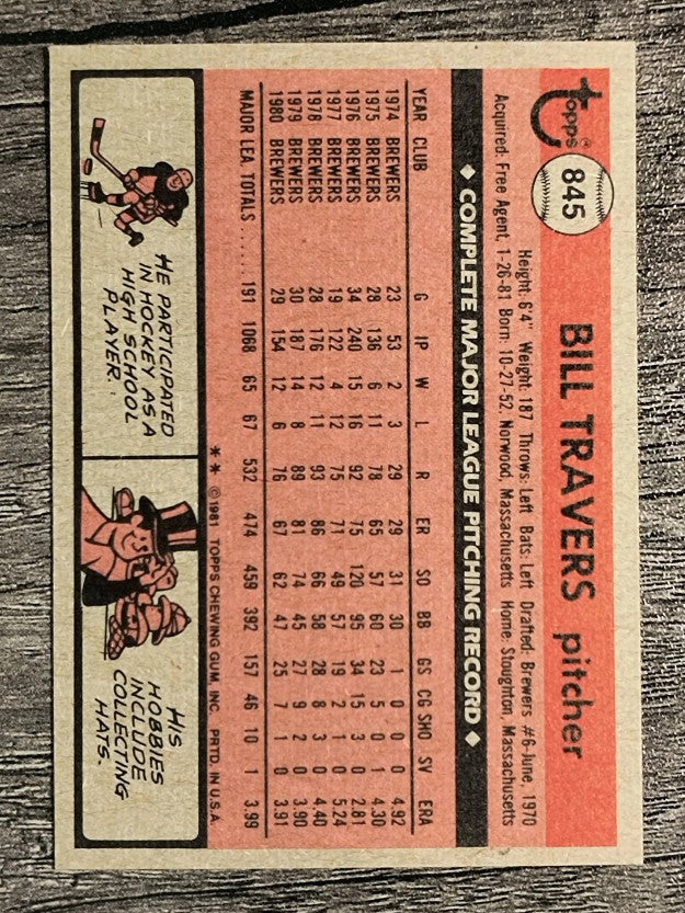 1981 Topps Traded #845 Bill Travers