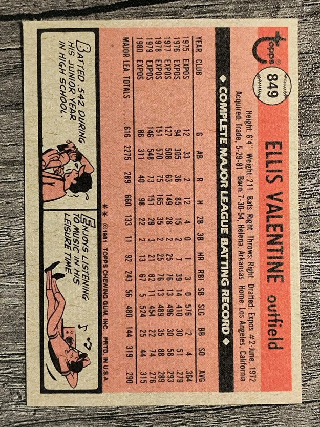 1981 Topps Traded #849 Ellis Valentine