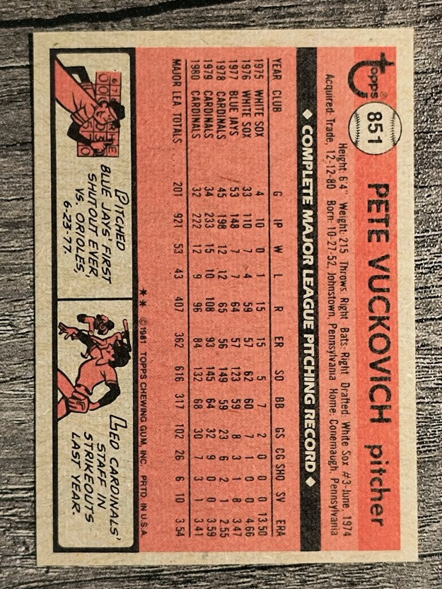 1981 Topps Traded #851 Pete Vuckovich