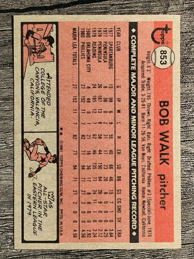 1981 Topps Traded #853 Bob Walk