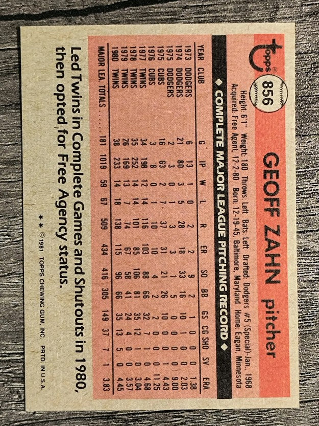1981 Topps Traded #856 Geoff Zahn