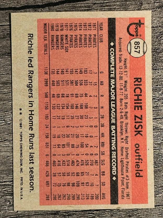 1981 Topps Traded #857 Richie Zisk