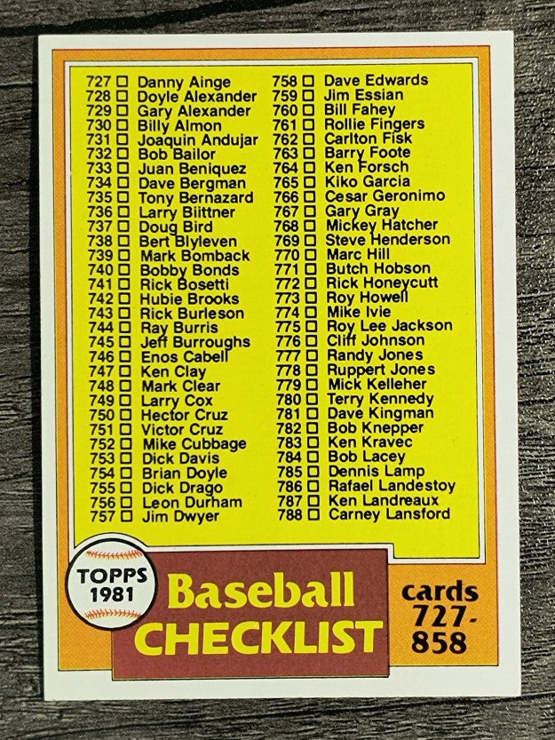 1981 Topps Traded #858 Checklist 727-858