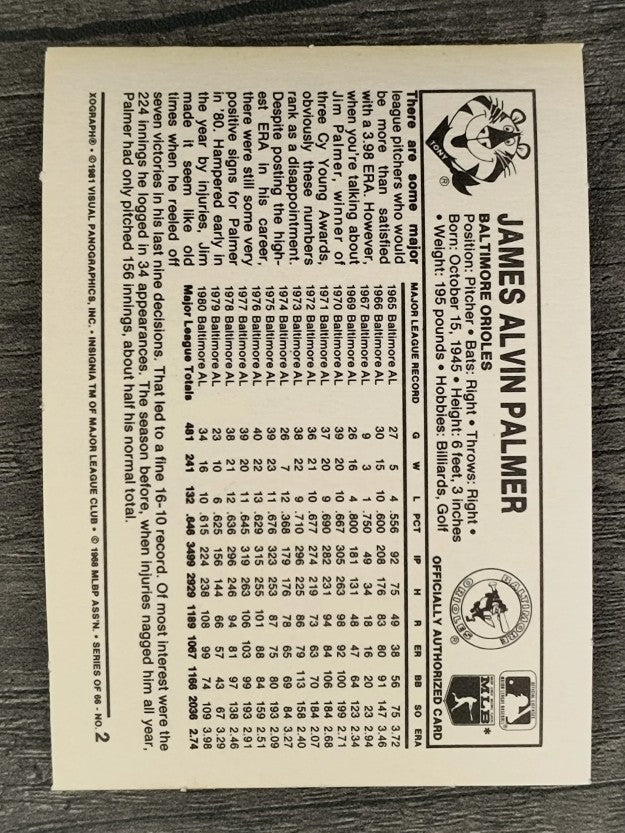 1981 Kellogg's #2 Jim Palmer