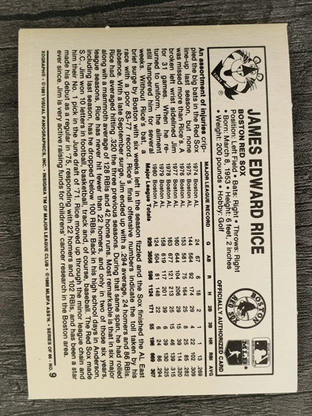 1981 Kellogg's #9 Jim Rice