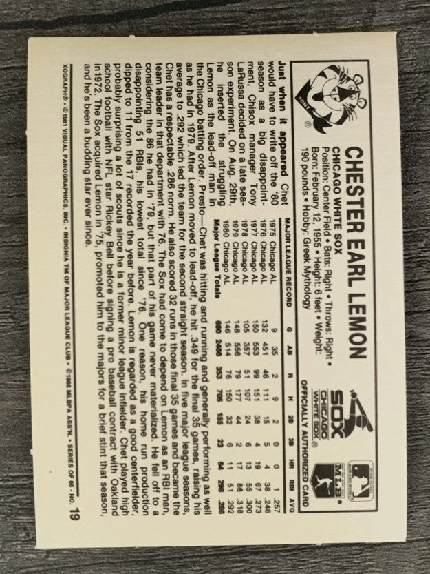 1981 Kellogg's #19 Chet Lemon