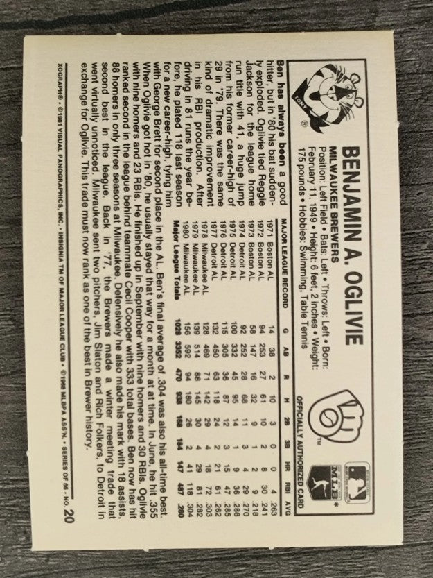 1981 Kellogg's #20 Ben Oglivie
