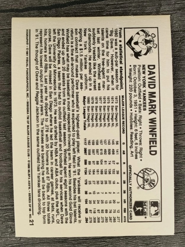 1981 Kellogg's #21 Dave Winfield
