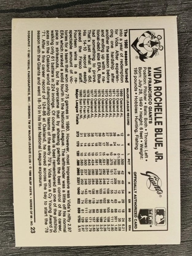 1981 Kellogg's #23 Vida Blue
