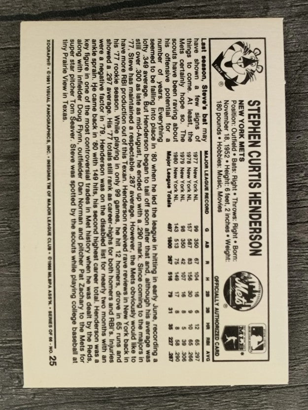 1981 Kellogg's #25 Steve Henderson
