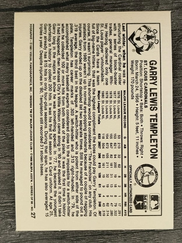 1981 Kellogg's #27 Garry Templeton