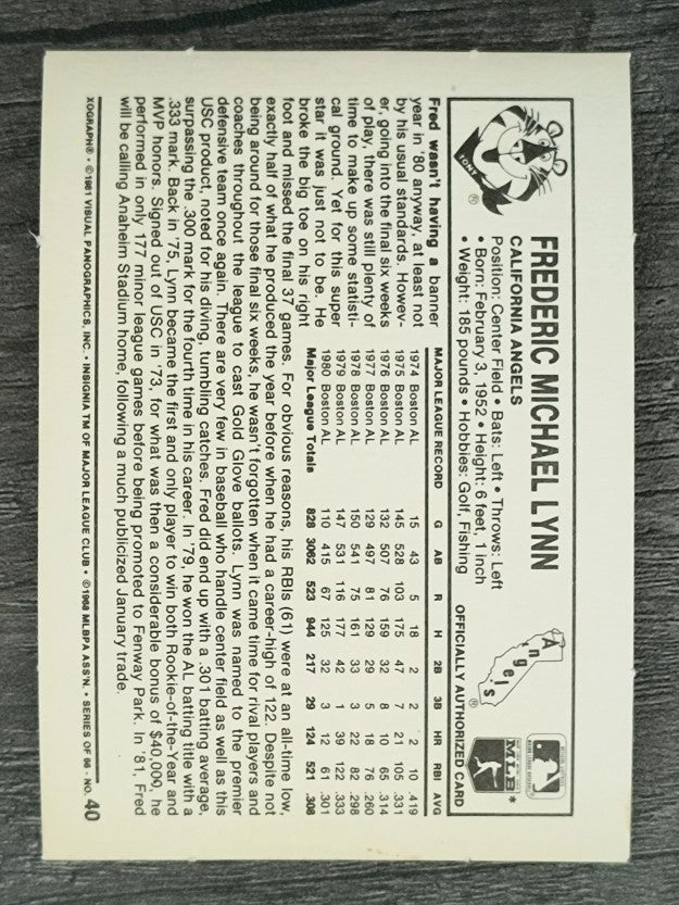 1981 Kellogg's #40 Fred Lynn