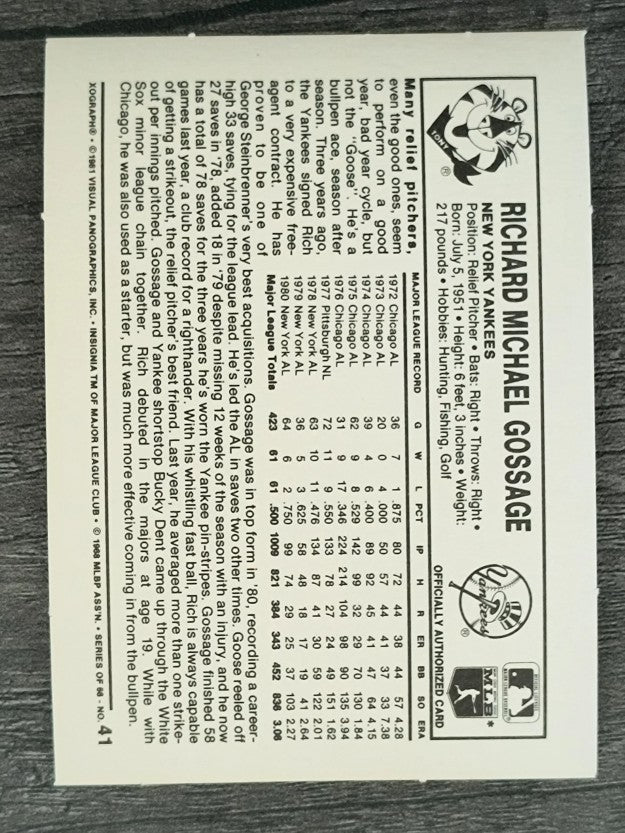 1981 Kellogg's #41 Rich Gossage