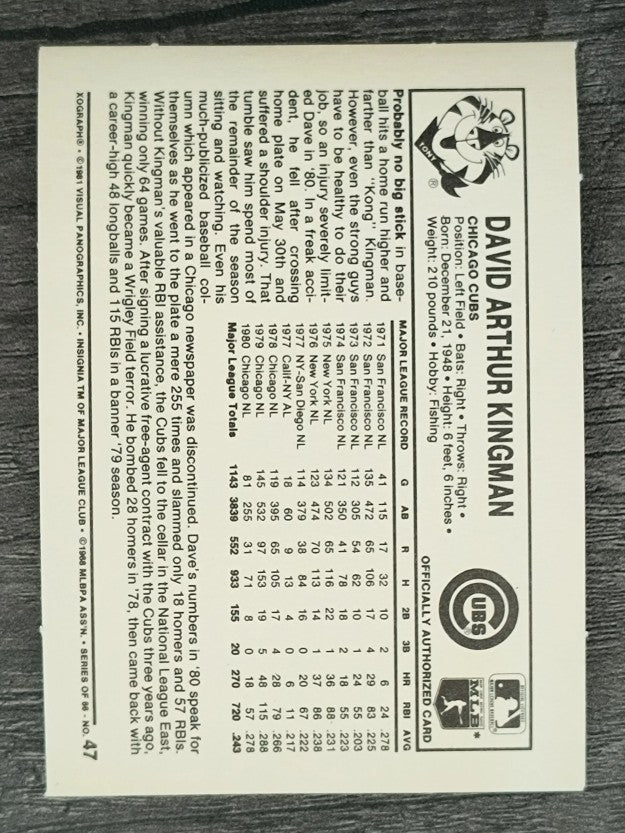 1981 Kellogg's #47 Dave Kingman