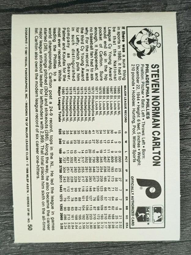 1981 Kellogg's #50 Steve Carlton