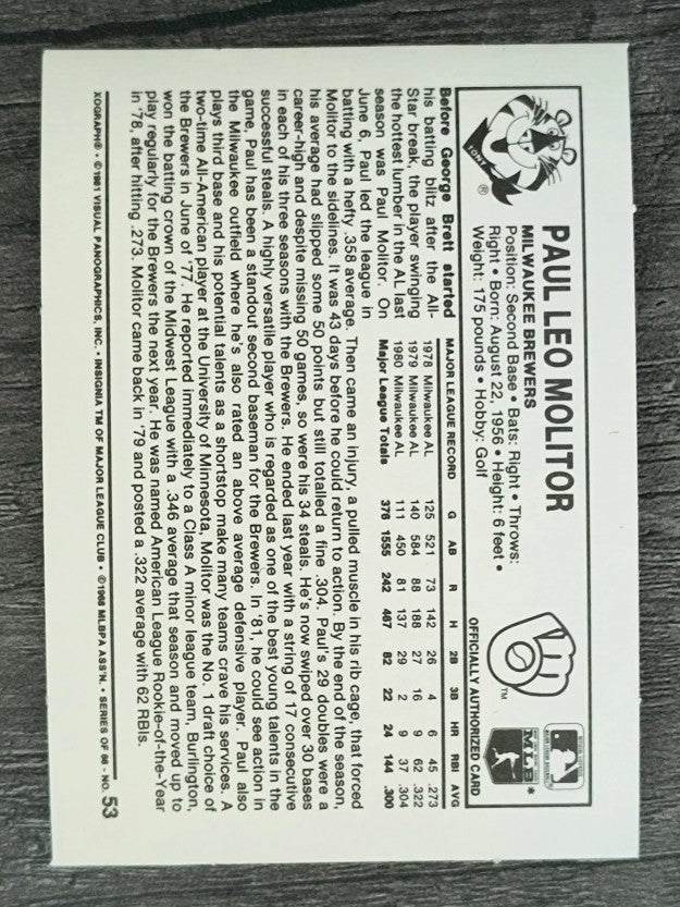 1981 Kellogg's #53 Paul Molitor