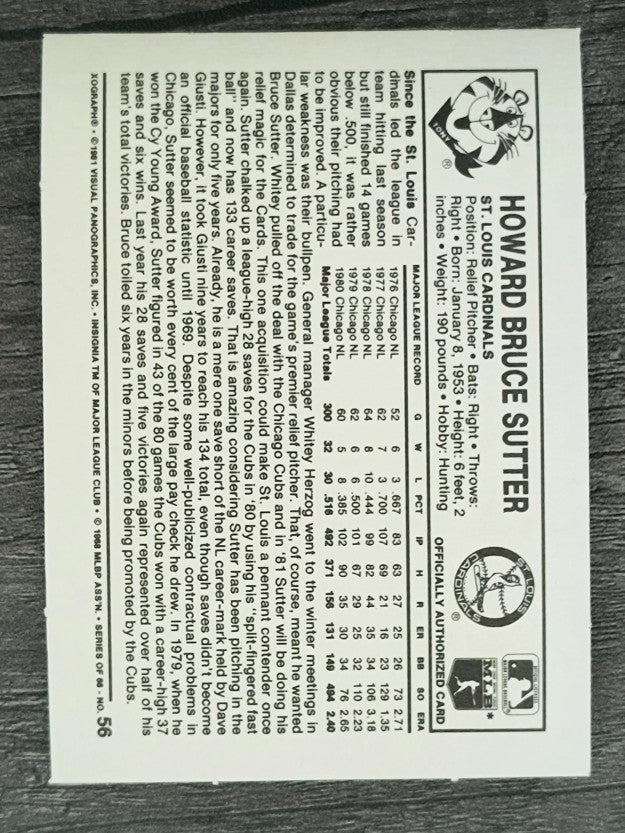 1981 Kellogg's #56 Bruce Sutter