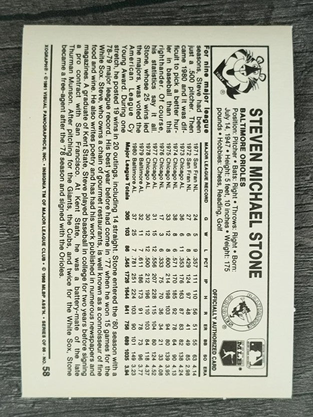 1981 Kellogg's #58 Steve Stone