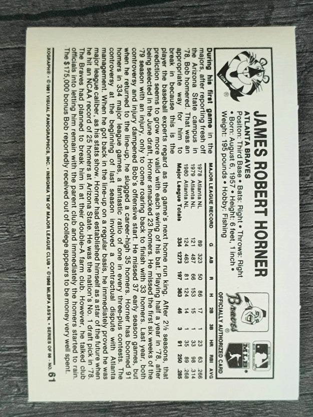1981 Kellogg's #61 Bob Horner