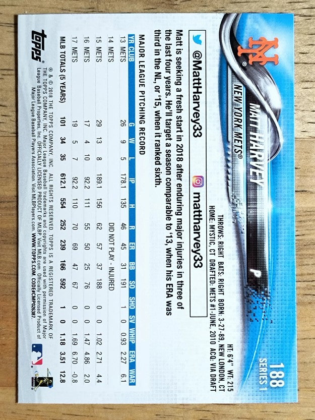 2018 Topps Rainbow Foil #188 Matt Harvey