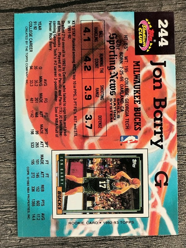 1992-93 Stadium Club #244 Jon Barry