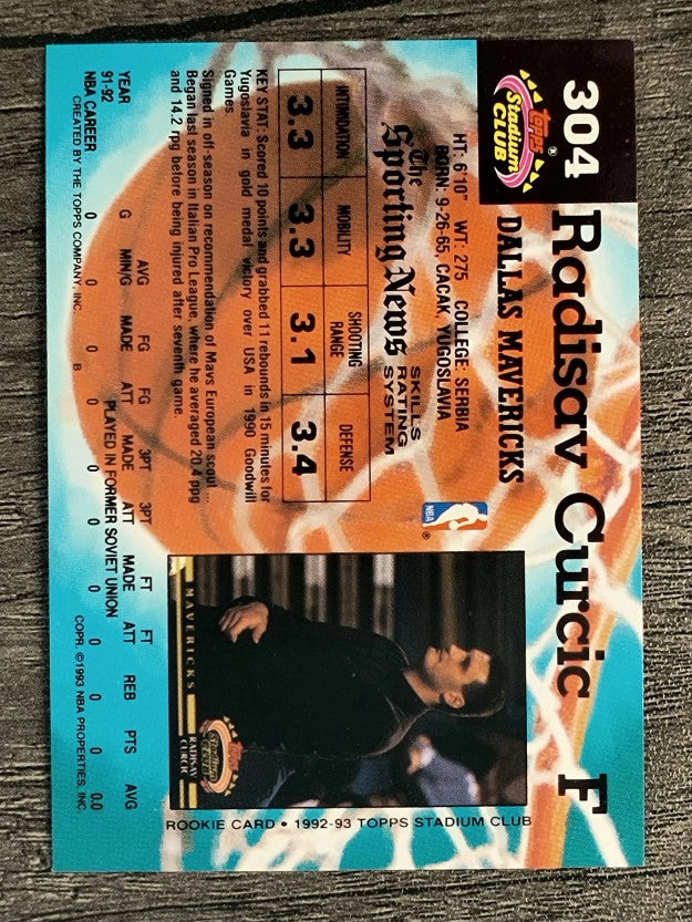 1992-93 Stadium Club #304 Radisav Curcic RC