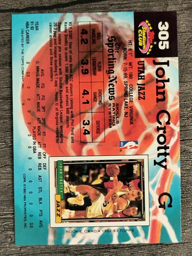1992-93 Stadium Club #305 John Crotty RC