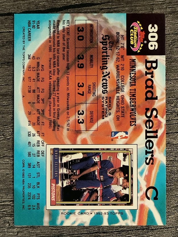 1992-93 Stadium Club #306 Brad Sellers