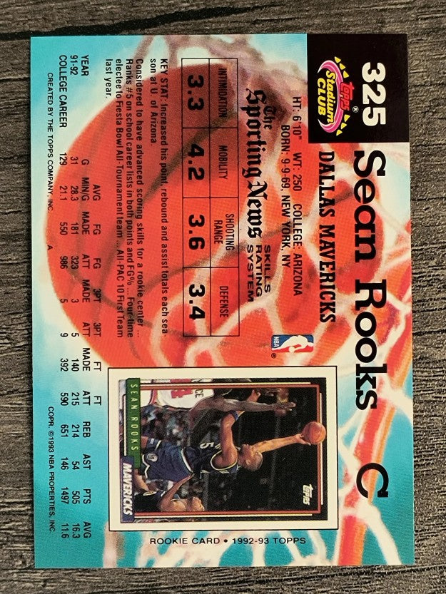 1992-93 Stadium Club #325 Sean Rooks RC