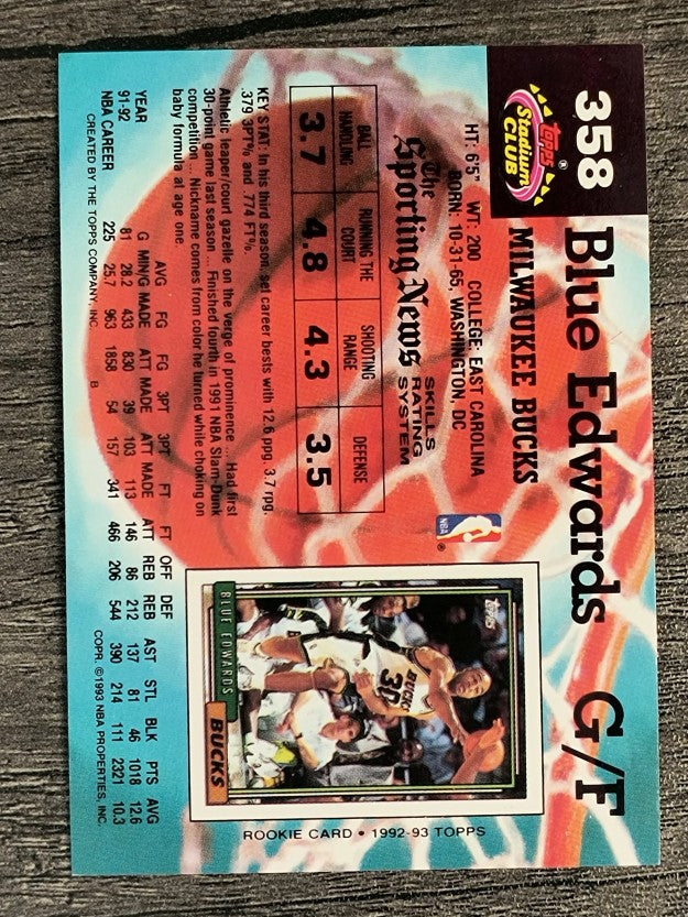 1992-93 Stadium Club #358 Blue Edwards