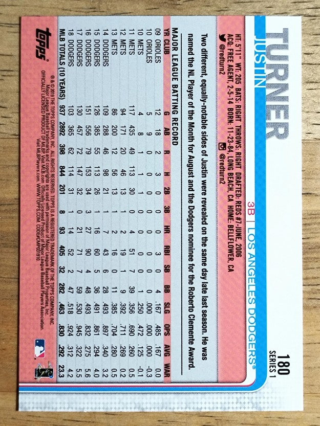 2019 Topps Rainbow Foil #180 Justin Turner