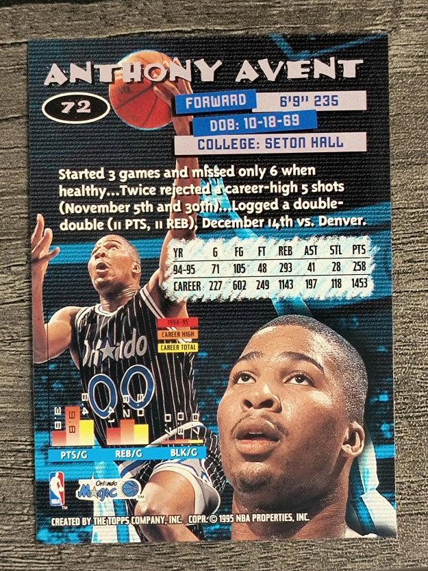 1995-96 Stadium Club #72 Anthony Avent