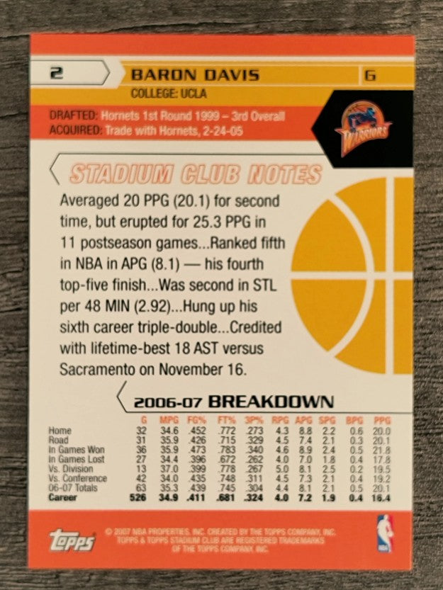 2007-08 Stadium Club #2 Baron Davis