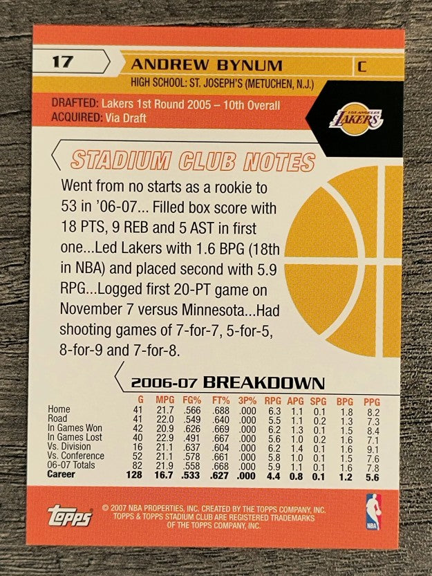 2007-08 Stadium Club #17 Andrew Bynum