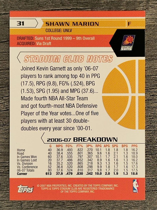 2007-08 Stadium Club #31 Shawn Marion