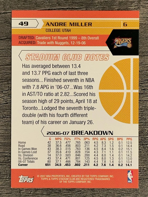 2007-08 Stadium Club #49 Andre Miller
