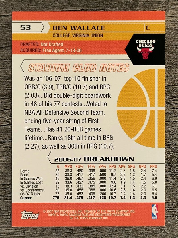 2007-08 Stadium Club #53 Ben Wallace