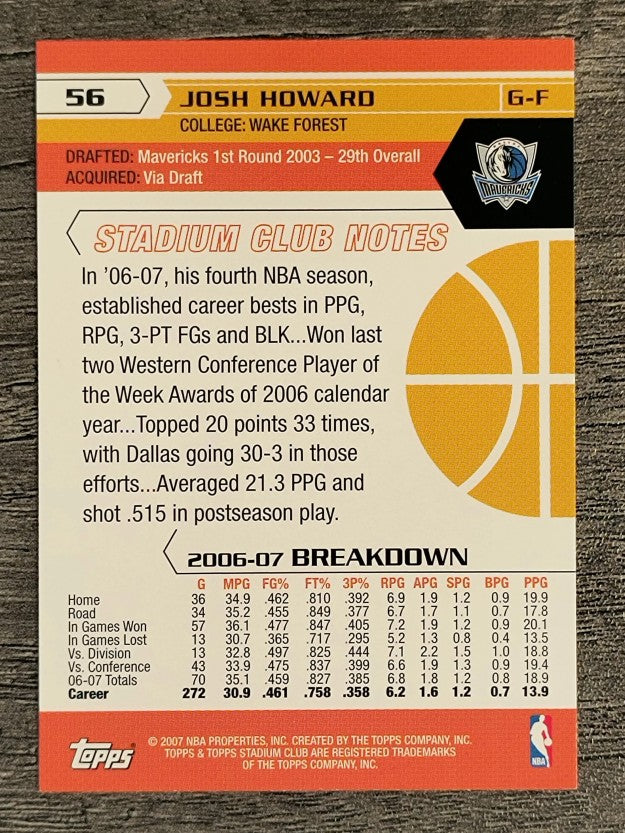 2007-08 Stadium Club #56 Josh Howard