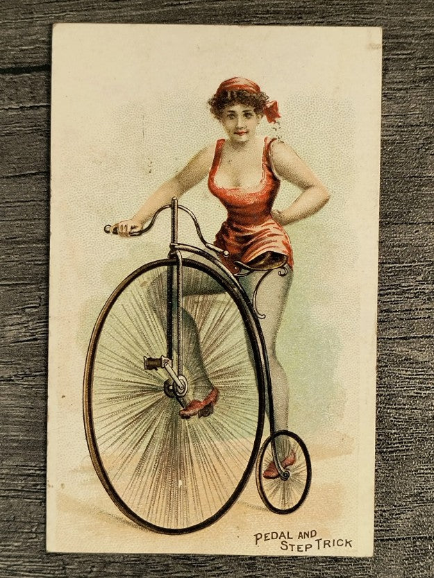 1891 Duke Bicycle and Trick Riders N100 #9 Pedal and Step Trick (trimmed)