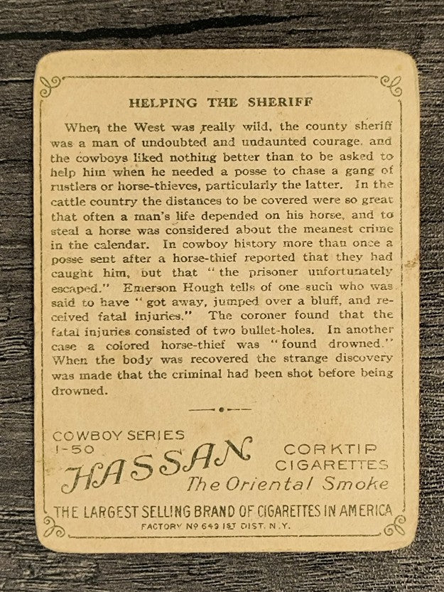 1909 Hassan Cowboy Series T53 #22 Helping the Sheriff (VG)