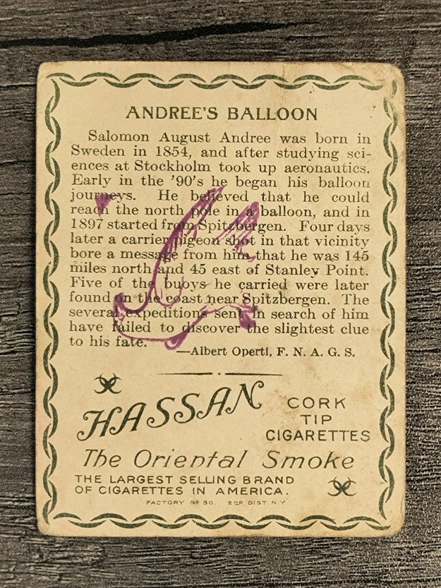 1910 Hassan Arctic Scenes T30 #2 Andrees Balloon (POOR)
