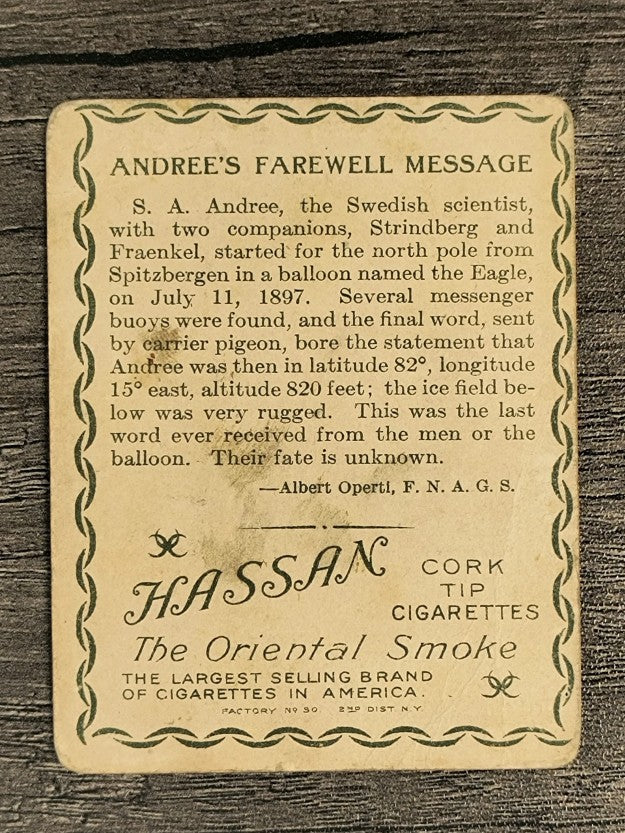 1910 Hassan Arctic Scenes T30 #3 Andrees Farewell Message (POOR)