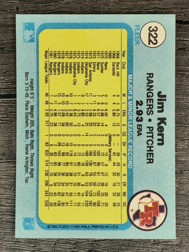 1982 Fleer #322 Jim Kern