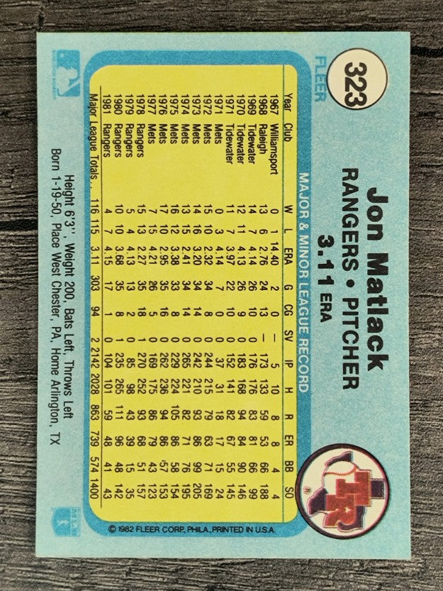 1982 Fleer #323 Jon Matlack