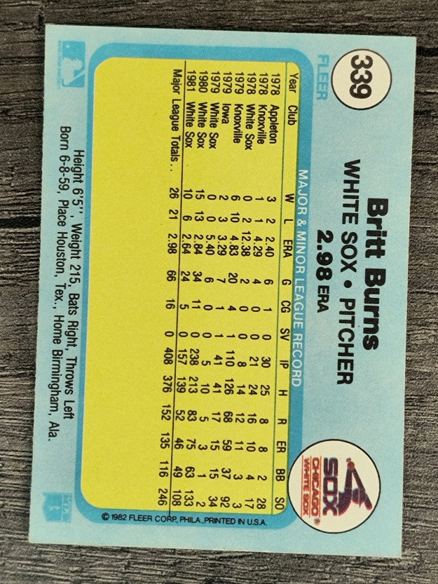 1982 Fleer #339 Britt Burns