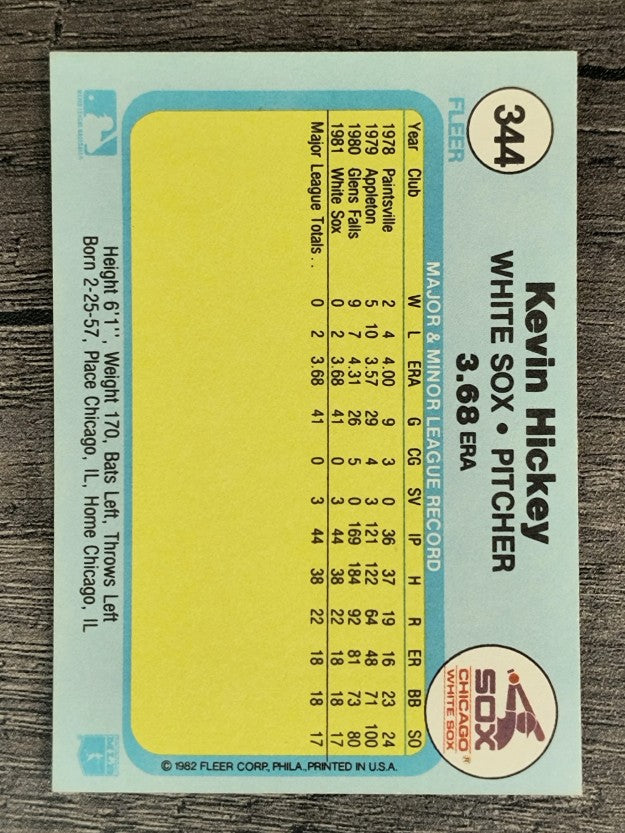 1982 Fleer #344 Kevin Hickey RC