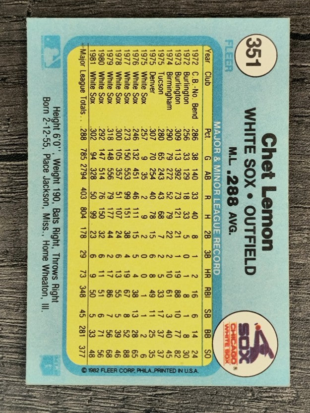 1982 Fleer #351 Chet Lemon
