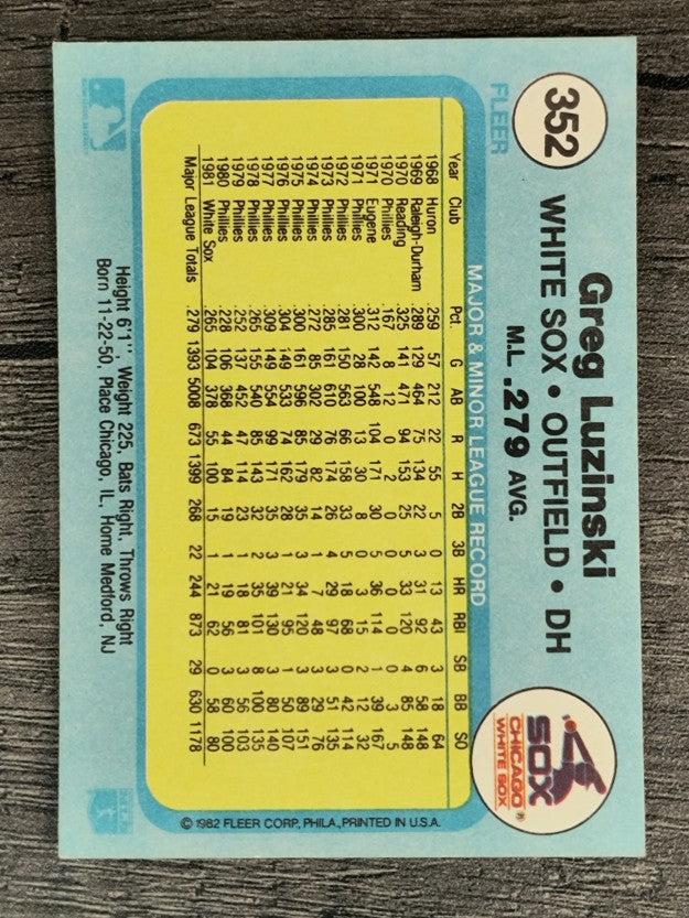 1982 Fleer #352 Greg Luzinski
