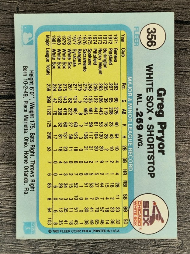 1982 Fleer #356 Greg Pryor